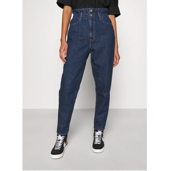 NWT Levi’s Jeans Denim High Waisted Hipster Blue Dark Wash Paperbag Size 24 - Picture 1 of 9